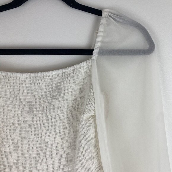 Aritzia Wilfred Womens Dress Size S Cream Smocked Puff Sheer Sleeve Tiered - Picture 3 of 11